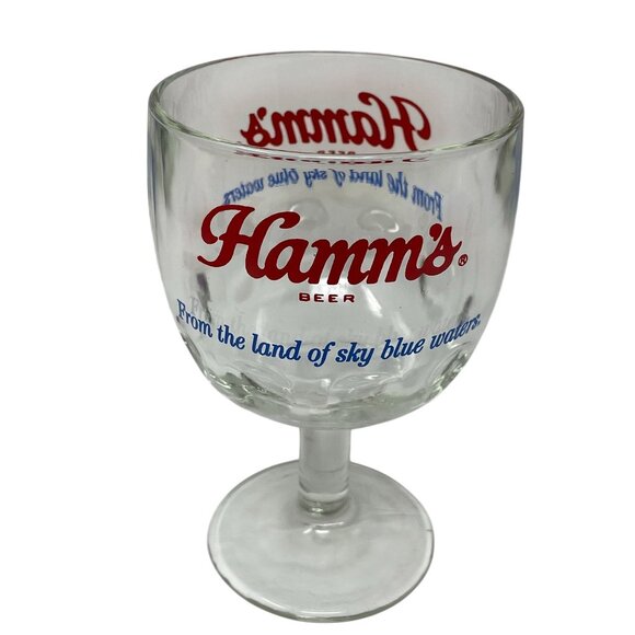 Vintage Hamm's Beer Advertising Goblet Glass Thumbprint Man cave Bar - Picture 1 of 9
